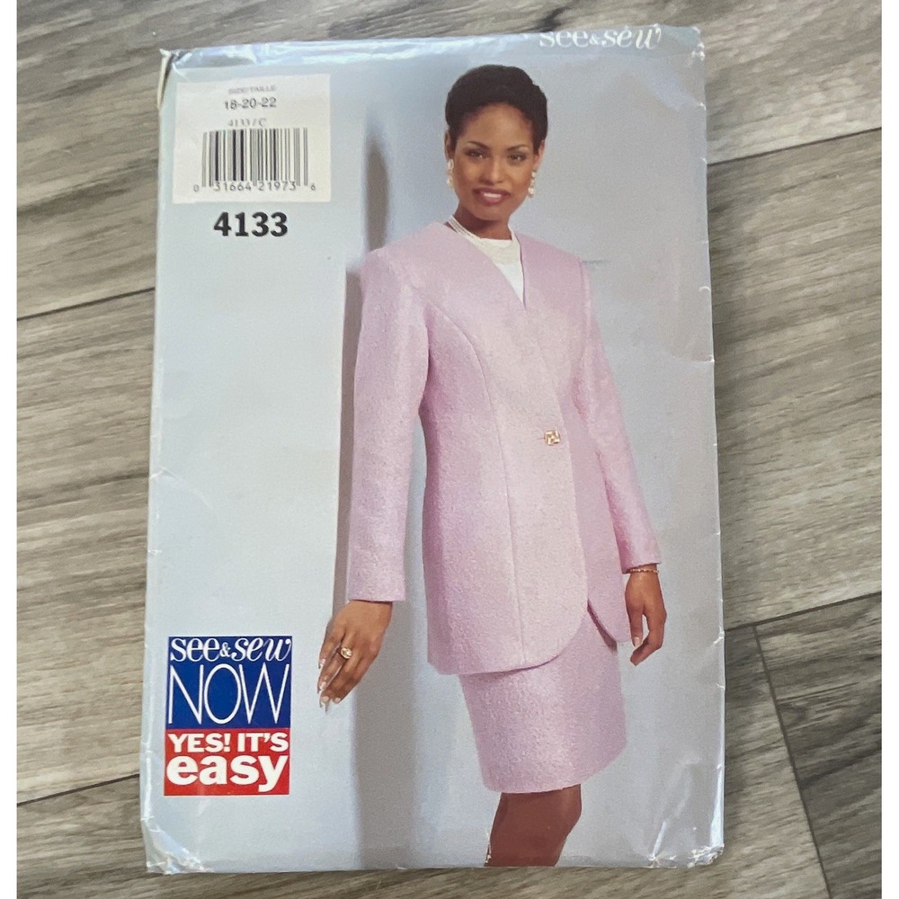 See & Sew Very Easy 4133 Sewing Pattern Women's Jacket & Skirt Sz 18-22